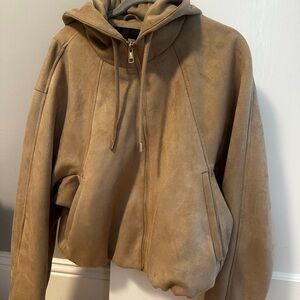 Zara Tan suede Hooded Women's Jacket NWOT